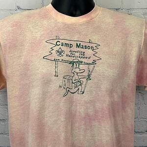 Vintage 80s Scouting For The Handicapped T Shirt BSA Camp Mason Orange M Medium
